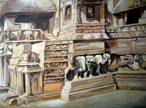 Kailasa temple, Ellora-Acrylic on canvas painting by Samiran Sarkar