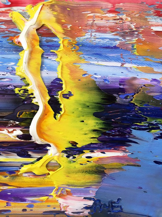 "Go With The Flow" - FREE WORLDWIDE SHIPPING - Original PMS Abstract Oil Painting On Canvas - 36" x 18"