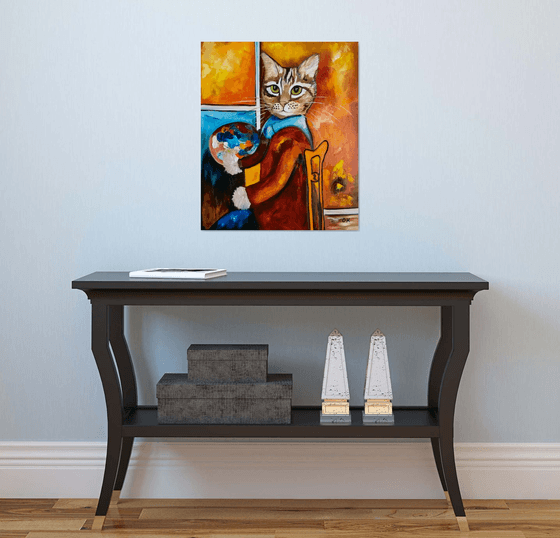 Cat artist inspired by self-portrait of Amedeo Clemente Modigliani