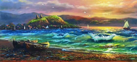 Lake Sevan (60x90cm, oil painting)