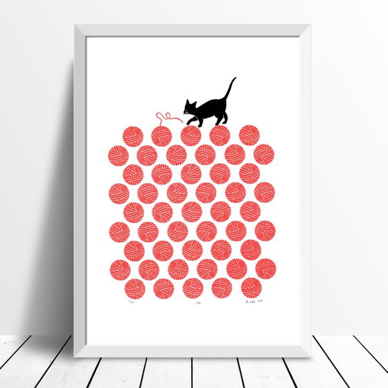 Cat in Cherry Red - Framed - FREE Worldwide Delivery