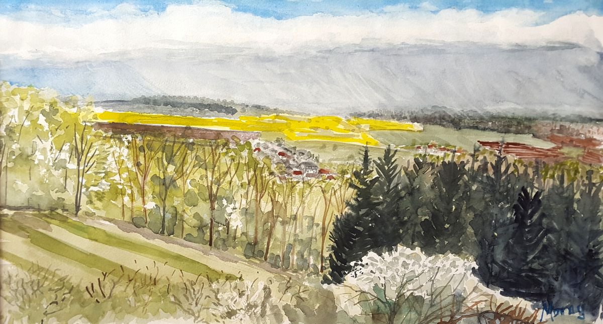 Impressionistic Landscape Watercolour By Morag Paul, 29 X 19", Spring Showers, Original Artwork