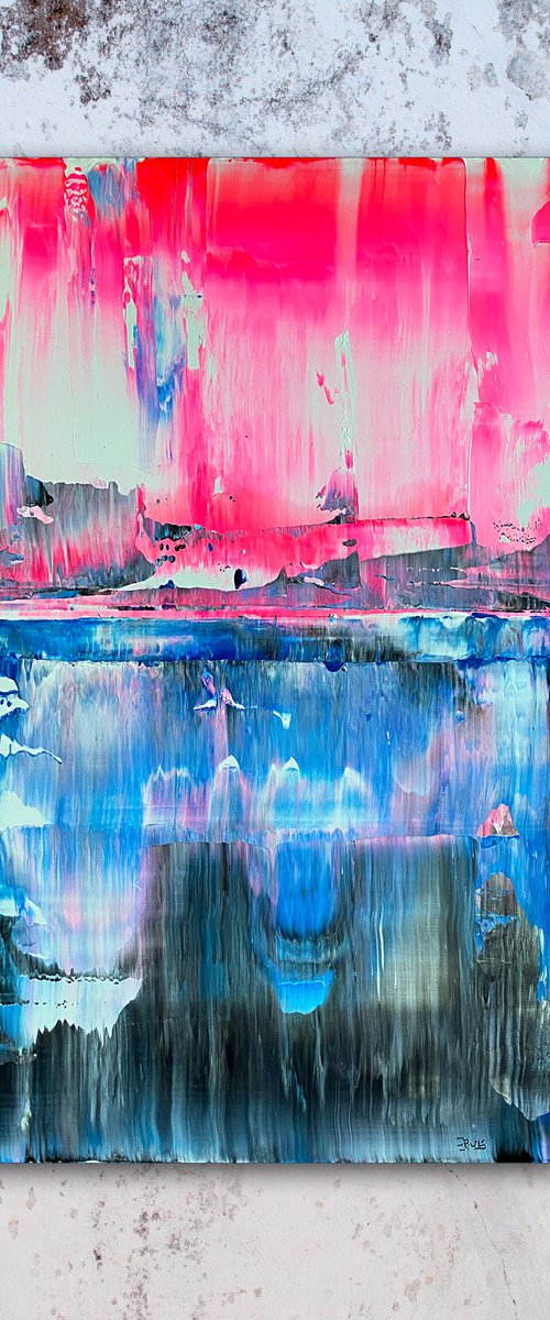 "From The Ice Age To The Pink Age" - FREE USA SHIPPING - Original PMS Abstract Acrylic Painting On Reclaimed Wood Panel - 14" x 24" by Preston M. Smith (PMS)
