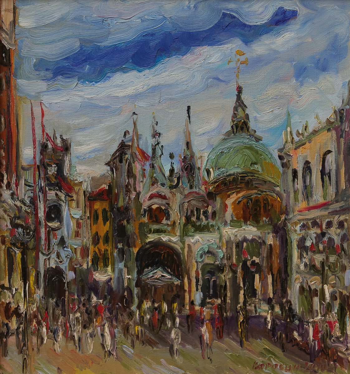 PIAZZA SAN MARCO - Venice cityscape, landscape, original oil painting, Valentine