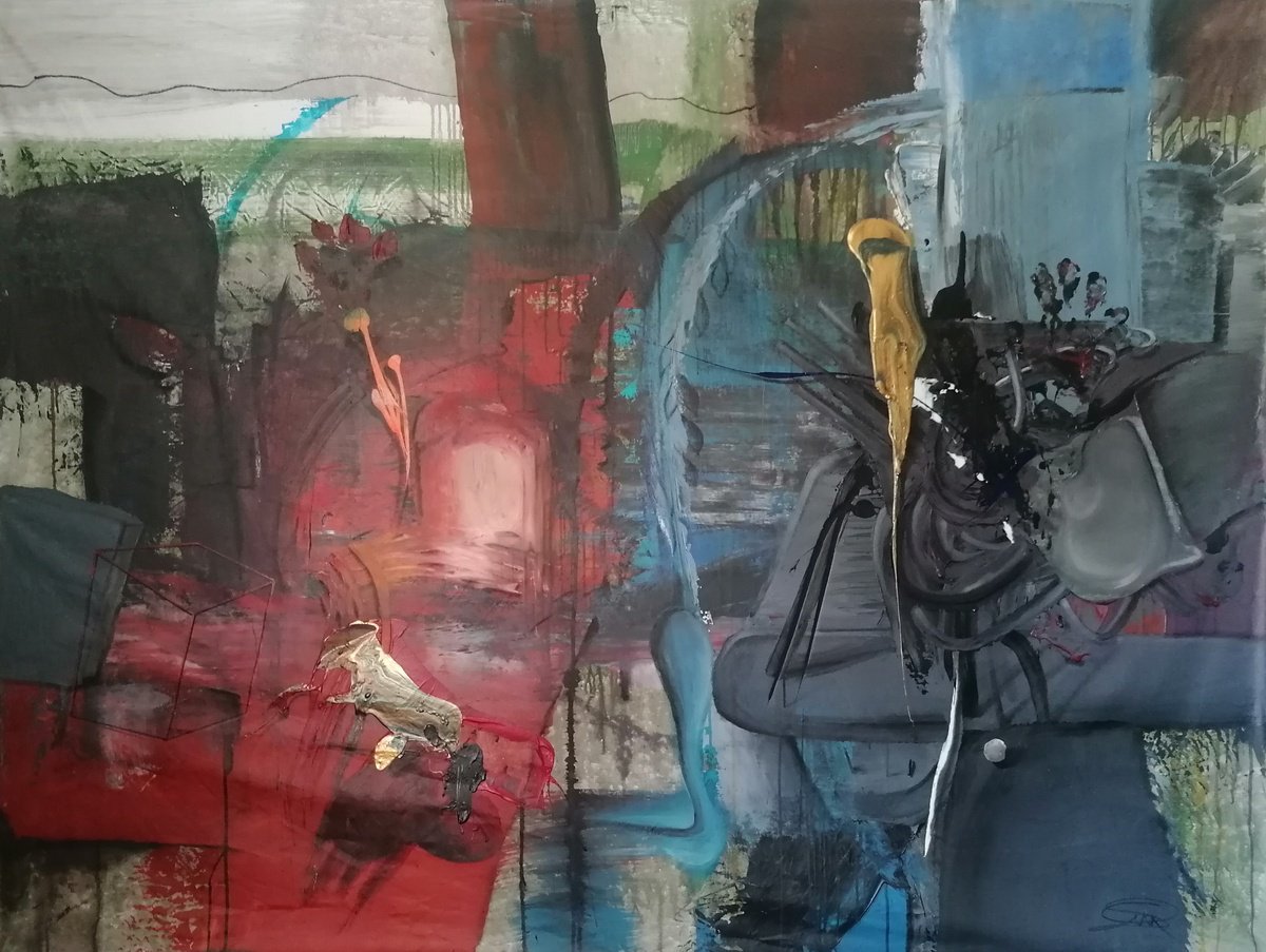 Surrealistic Abstract Acrylic Painting By Stefano Mazzolini, 83 X 63", Bettle, Original Artwork