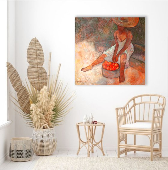 Sweet peaches - Large Original Faceless Woman Figurative Painting