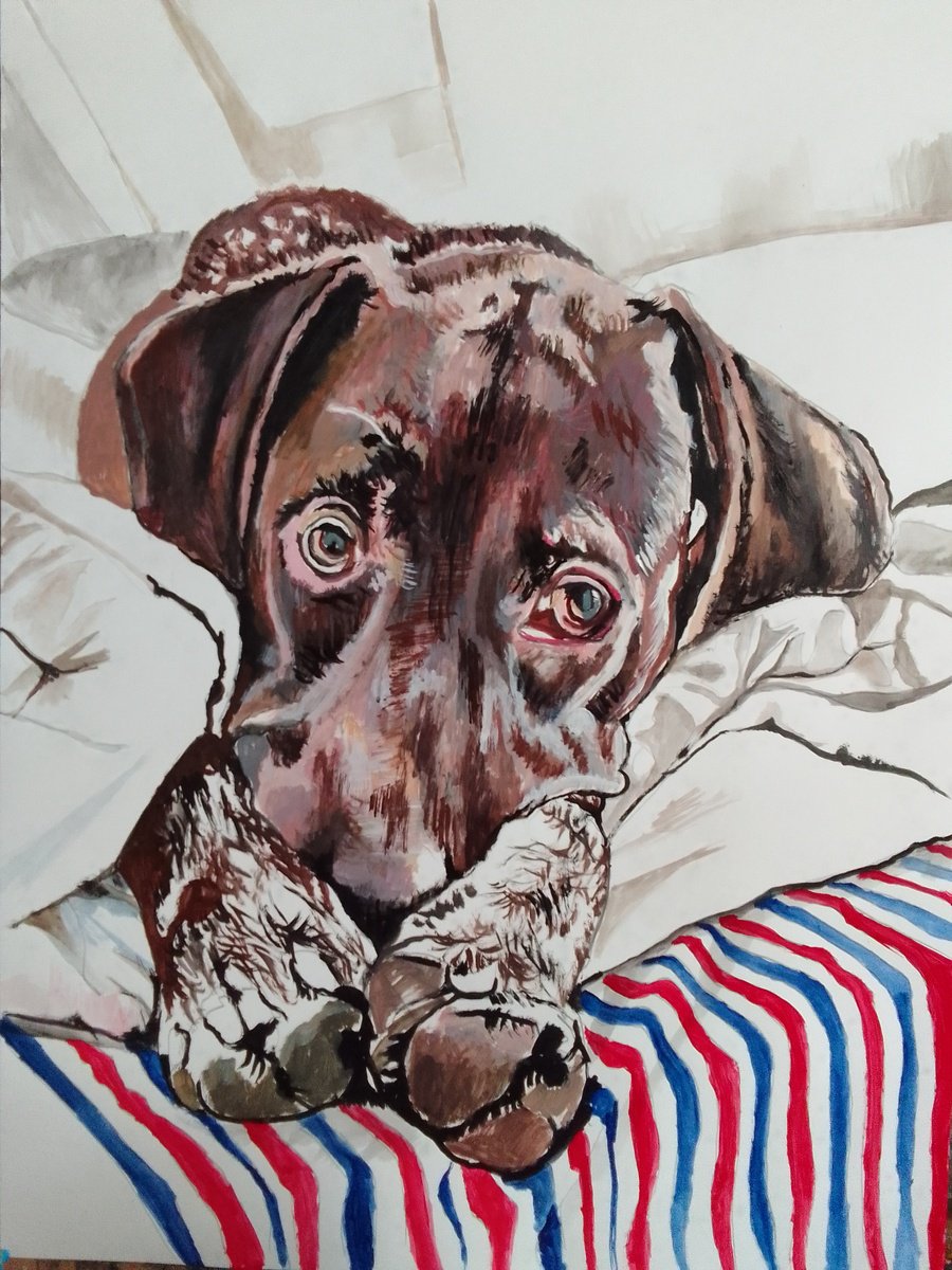 Photorealistic Animal Acrylic Painting By Soso Kumsiashvili, 24 X 33", German Shorthaired Pointer, Original Artwork