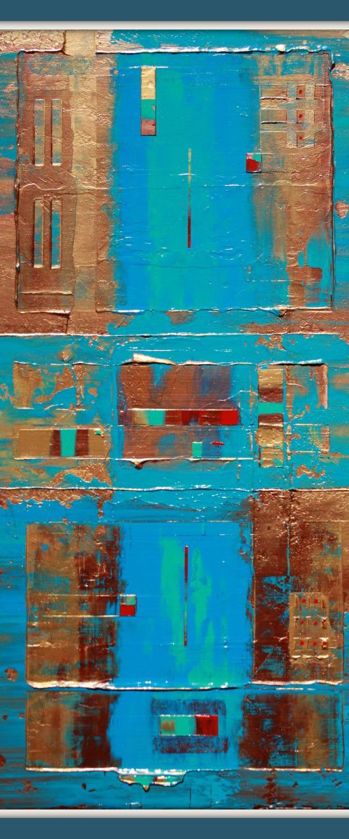 Primitive Blue, Copper, Gold Abstract by Robert Lynn