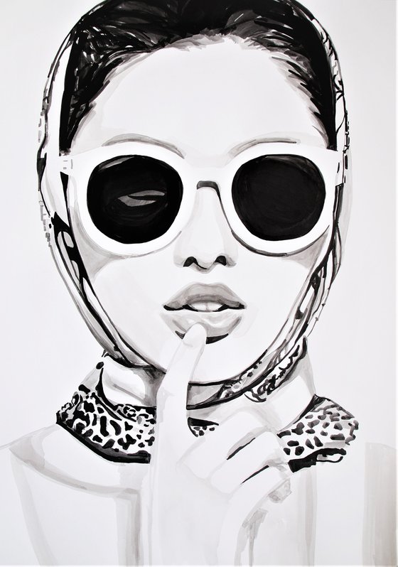 Lady with sunglasses / 100 x 70 cm