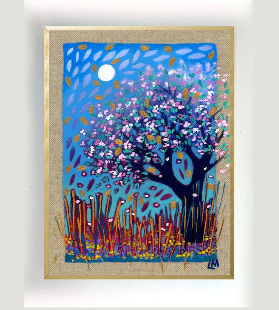 Spring Scene on Linen Panel with Gold