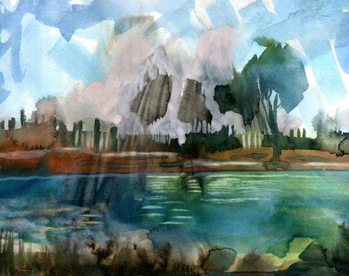 Summer Lake Trees by Elizabeth Anne Fox