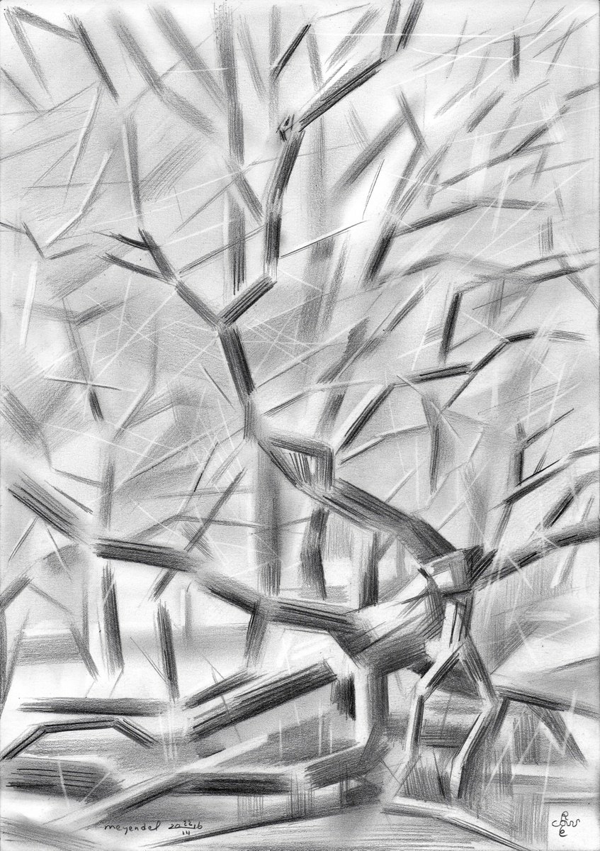 Abstract Landscape Pencil Drawing By Corne Akkers, 8 X 12, Meyendel - 22-03-16, Original Artwork