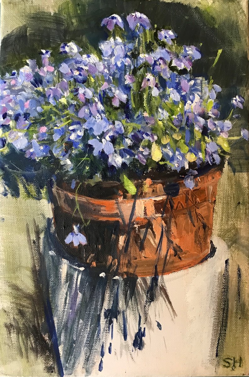 Impressionistic Botanical Oil Painting By Sandra Haney, 8 X 12", Lobelia, Original Artwork