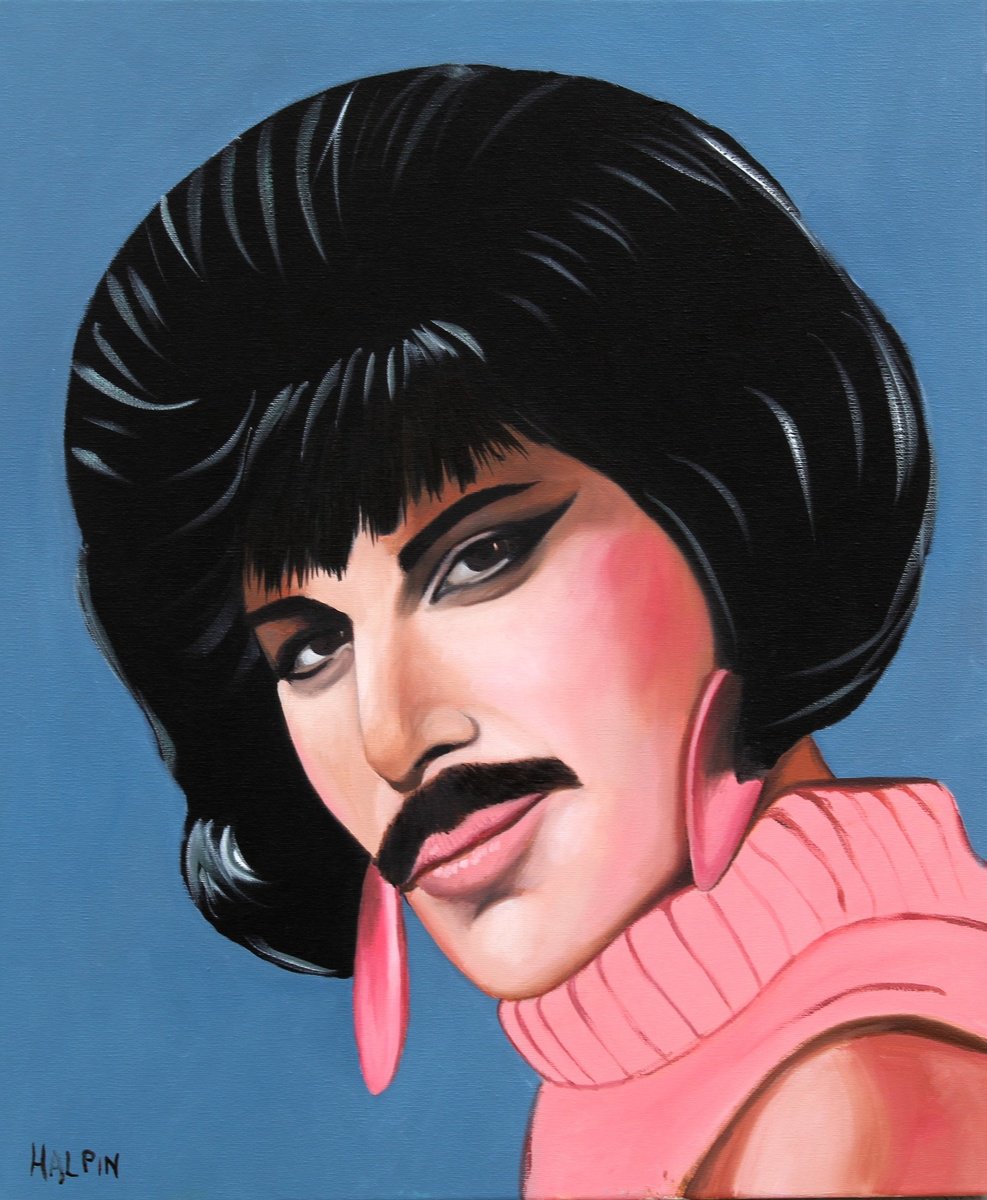 Urban And Pop Portrait Oil Painting By Mathew Halpin, 20 X 24", Freddy Mercury As A Housewife, Original Artwork