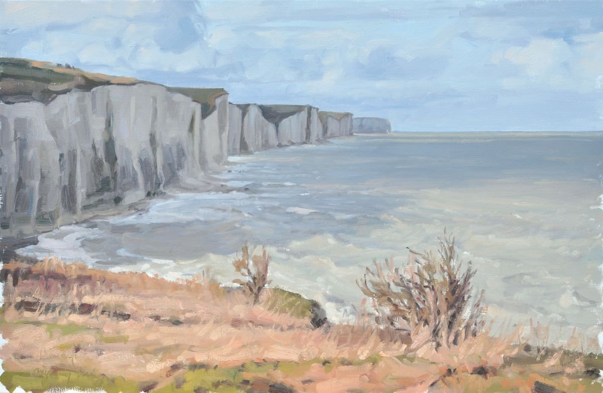 Impressionistic Landscape Oil Painting By Anne Baudequin, 36 X 24, Ault, White Cliffs, Original Artwork