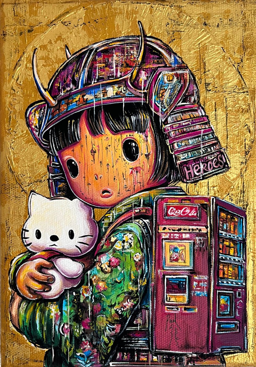 Urban And Pop Portrait Acrylic Painting By Pavs, 6 X 9", Samurai Renaissance, Original Artwork