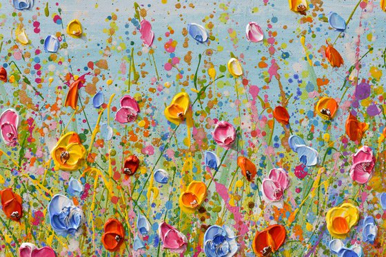 Wildflowers meadow painting, palette knife art