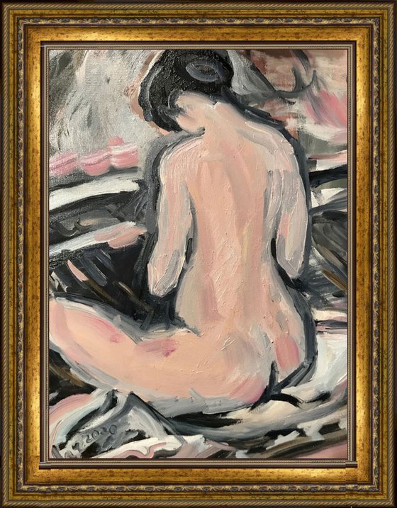 NUDE. TRY ON A RING - Nudes and erotic art, original painting, oil on canvas,  small size, impressionism, gift art, interior home decor, bedroom, gift for her, Valentine