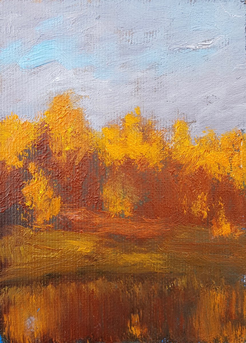 Impressionistic Landscape Oil Painting By Svetlana Grishkovec-Kiisky, 4 X 5", Autumn, Original Artwork