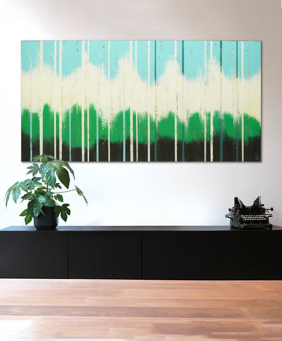 XL Abstract Landscape - Bright Blue Lines - 180x90cm - Ronald Hunter - 27S