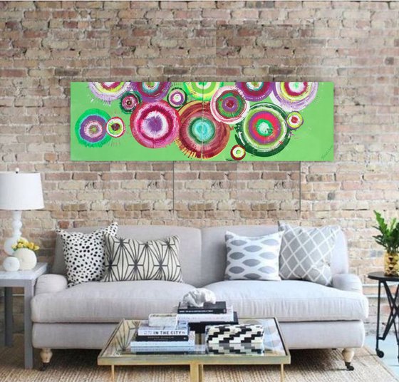 Green pink abstract paintings A103 100x120x2cm Large original abstract art circle palette knife acrylic on stretched canvas modern wall art