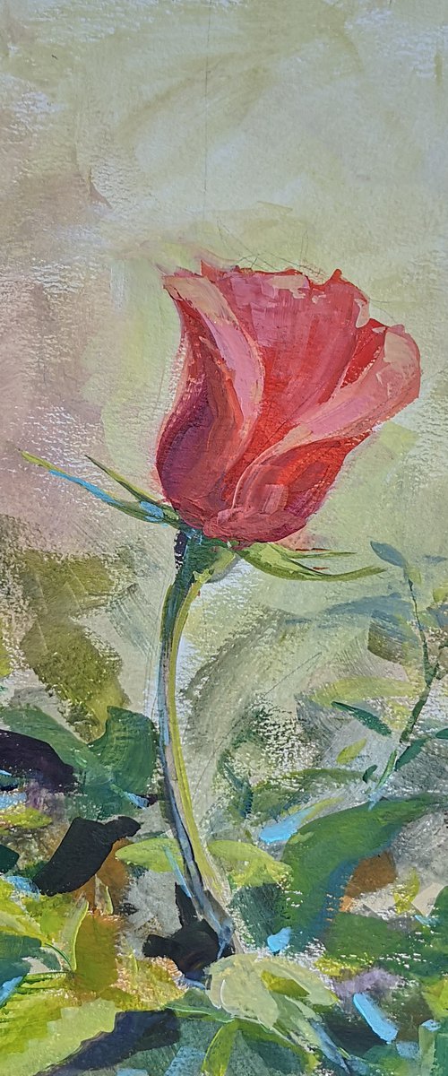 "Red rose" (acrylic on paper painting) ( 11x15×0.1'') by Alexander Koltakov