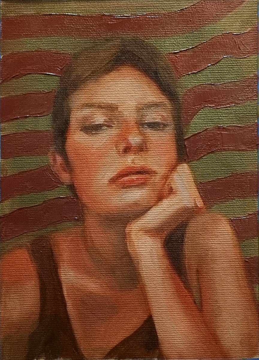 Expressive Portrait Oil Painting By Artmoods Tp, 6 X 9, Interlude 0225-01, Original Artwork