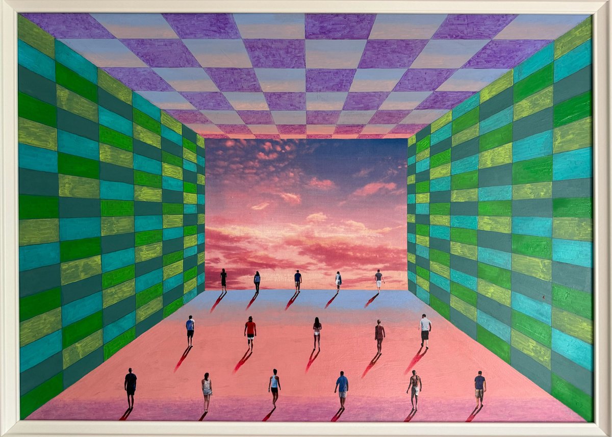 Surrealistic Landscape Painting By Stefano Pallara, 28 X 20", We Are All Travellers N.3, Original Artwork