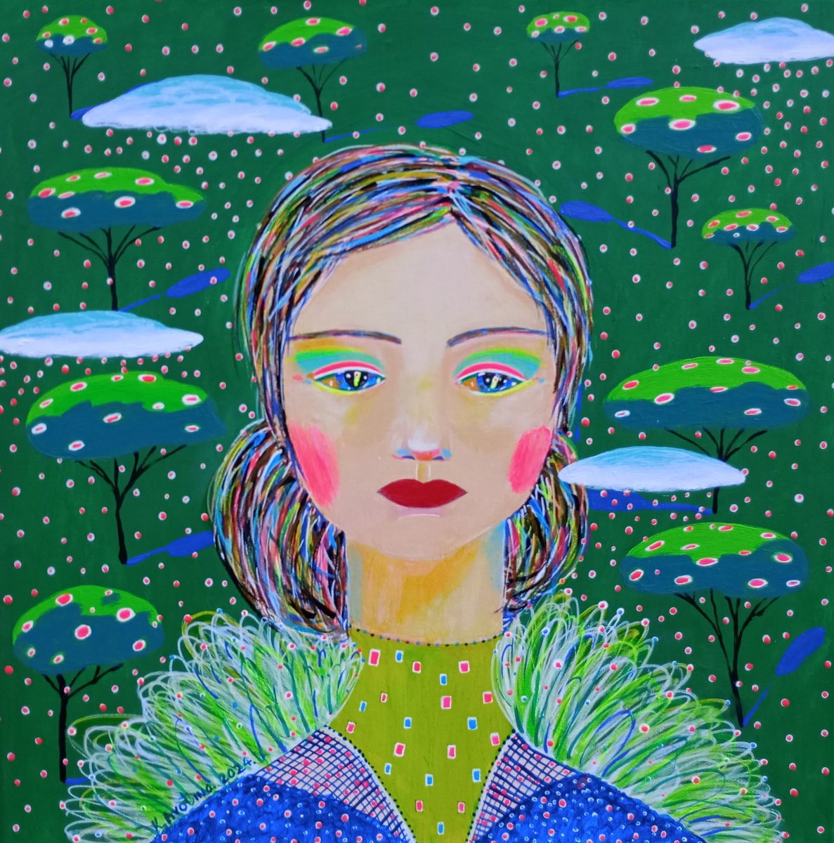 Impressionistic Portrait Acrylic Painting By Katrina Avotina, 16 X 16", Echoes Of The Earth, Original Artwork