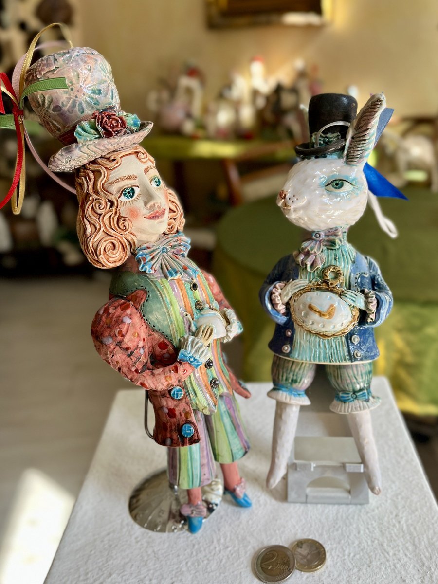 Expressive Clay Sculpture , Hatter With The Rabbit, Time For A Tea. By Elya Yalonetski, 10 X 13, Artwork For Sale On Artfinder