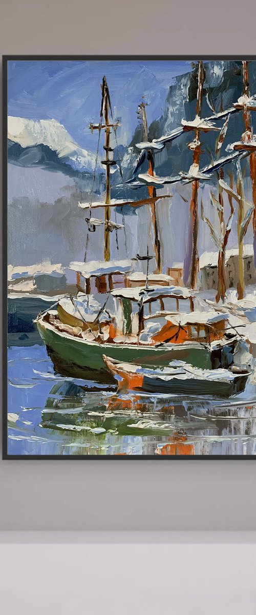 Winter Harbor with yachts. by Vita Schagen