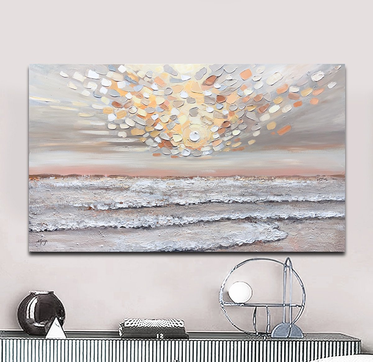 Abstract Landscape Acrylic Painting By Lana Guise, 39 X 24", Heavenly Rise, Original Artwork