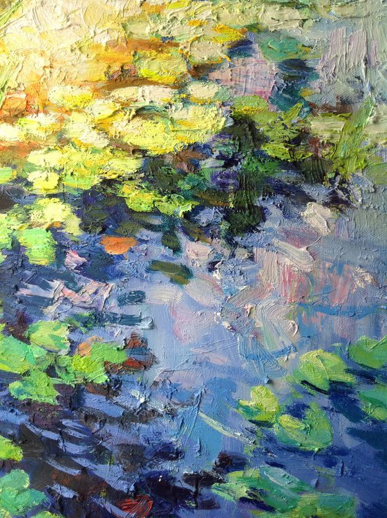 Sun light l Abstractwaterlily waterlilies pond oil painting landscape river sunlight waterlily