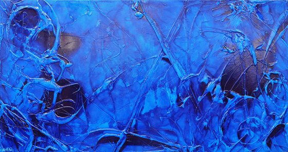 Sapphire Icon 190cm x 100cm Blue Ink Textured Abstract Art