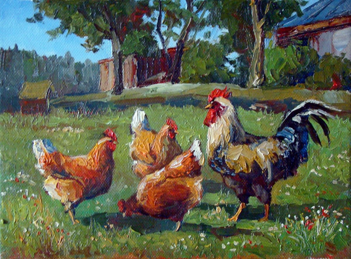 Chickens (2017) Oil painting by Ruslan Sabiroff | Artfinder