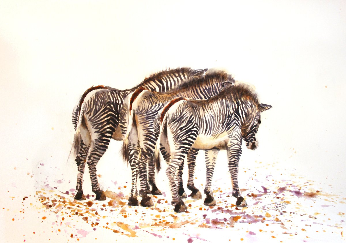 Zebras / ANIMAL PORTRAIT / ORIGINAL PAINTING by Salana Art Gallery