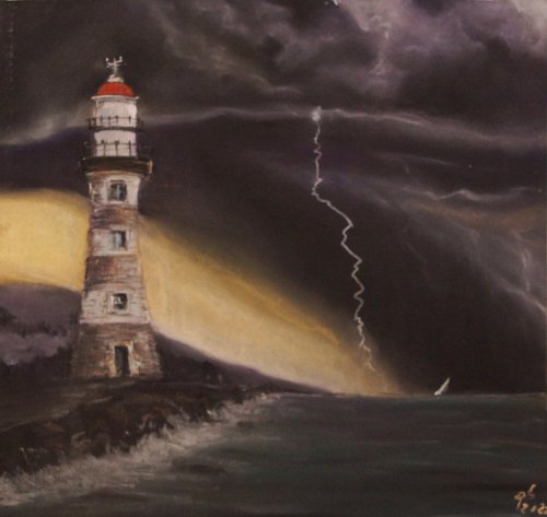 Lighthouse in the storm by Gennadi Belousov