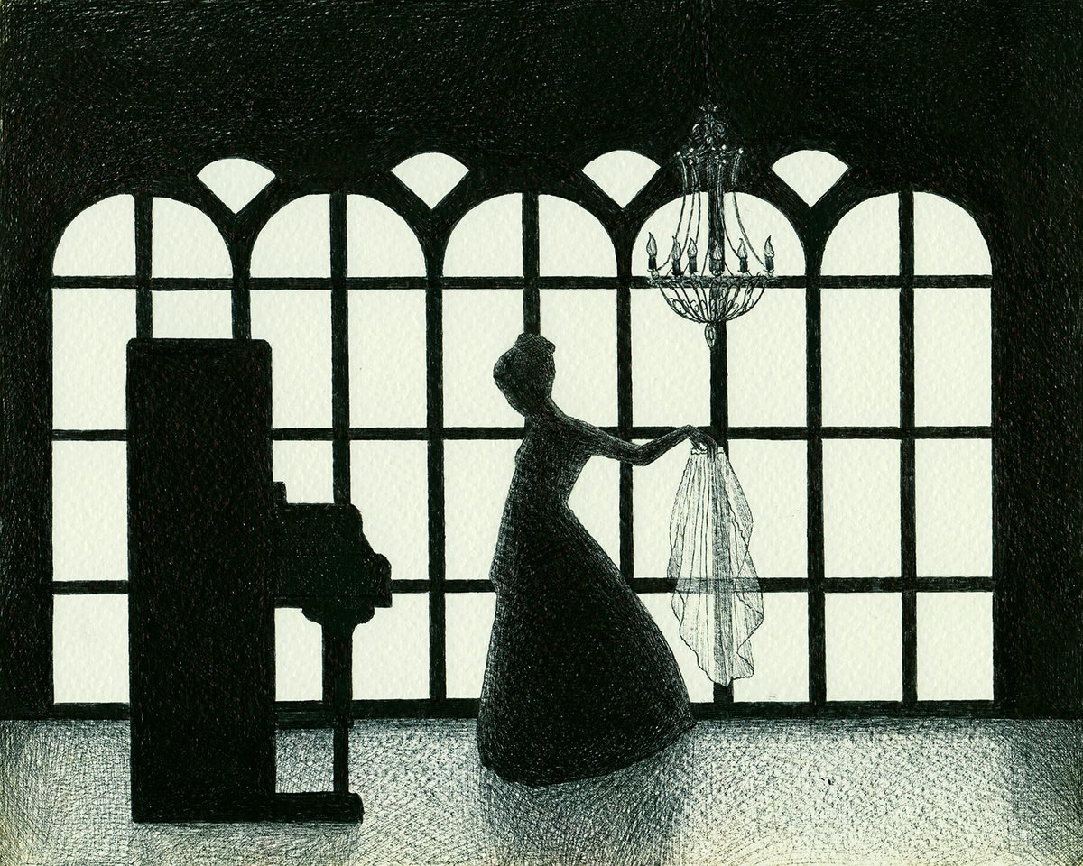 Portrait Ink Drawing By Andromachi Giannopoulou, 8 X 6, Woman And Piano, Original Artwork