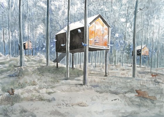 Readers in the huts