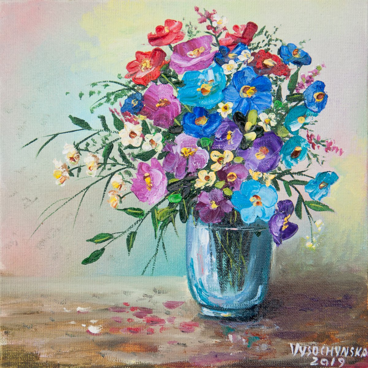 Bright bouquet. Miniature. 6 x 6in. by Tetiana Vysochynska
