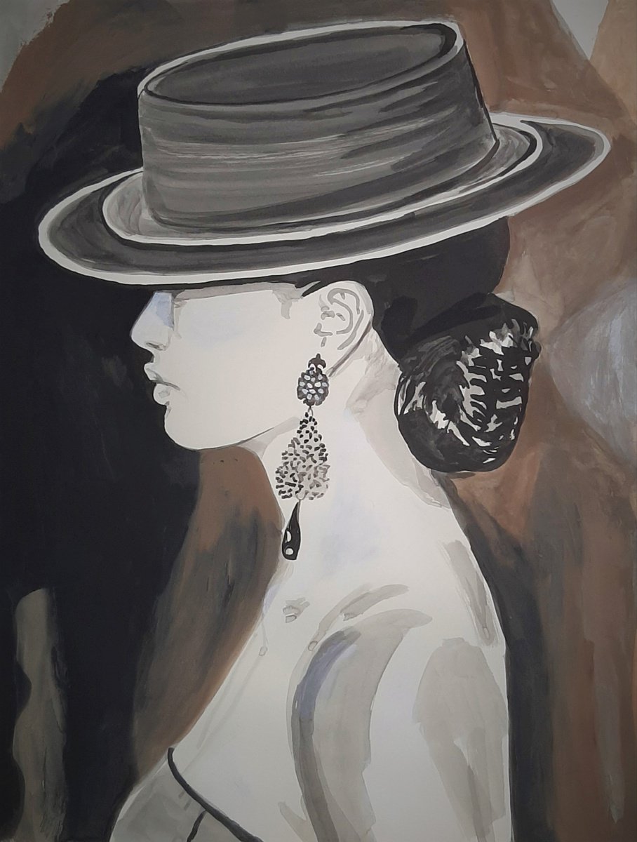 Woman with a hat / 70 x 52 cm by Alexandra Djokic