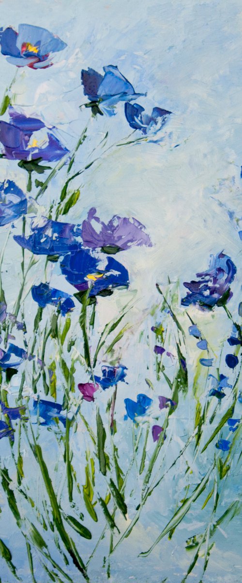 Blue wildflowers. Oil painting. by Tetiana Vysochynska