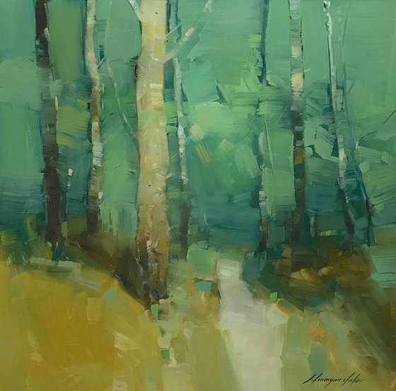 Summer Grove, Landscape oil painting, Handmade artwork,