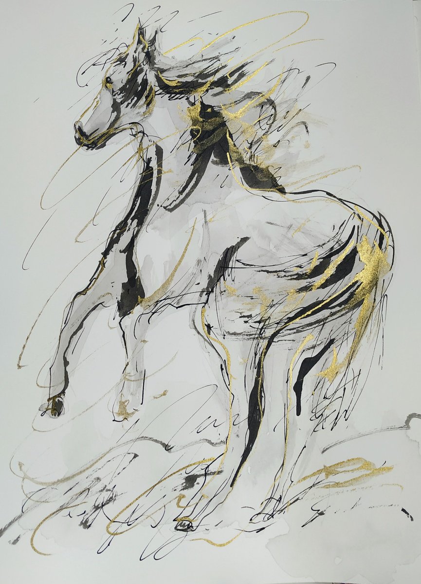 Horse ink drawing series-Horse drawing on paper Ink drawing by Antigoni ...