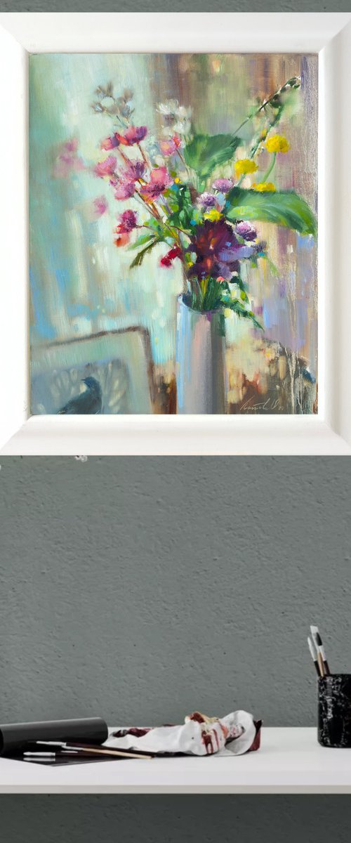 Flowers and a painting by Olha Laptieva