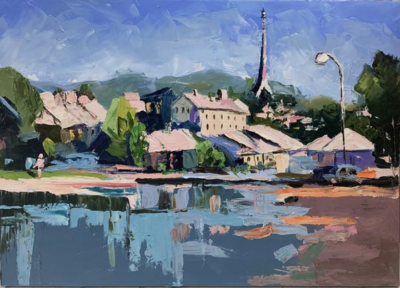 Little town, lake,France.