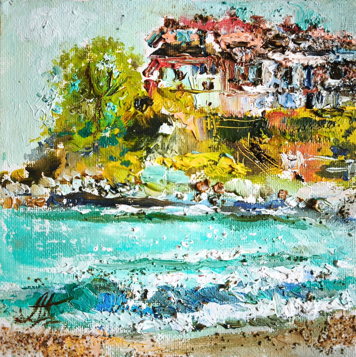 Impressionistic Landscape Oil Painting By Annet Loginova, 8 X 8, Seascape Miniature, Original Artwork