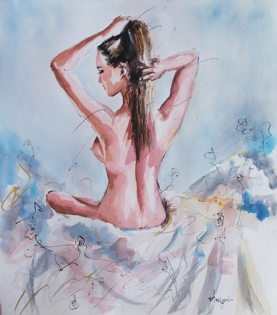 Elegance Awaits III -  Woman Painting on Paper