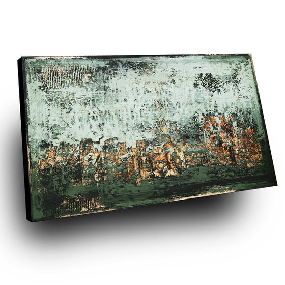 BROKEN GREEN - 120 x 80 CM - TEXTURED ACRYLIC PAINTING ON CANVAS * COPPER * GREEN