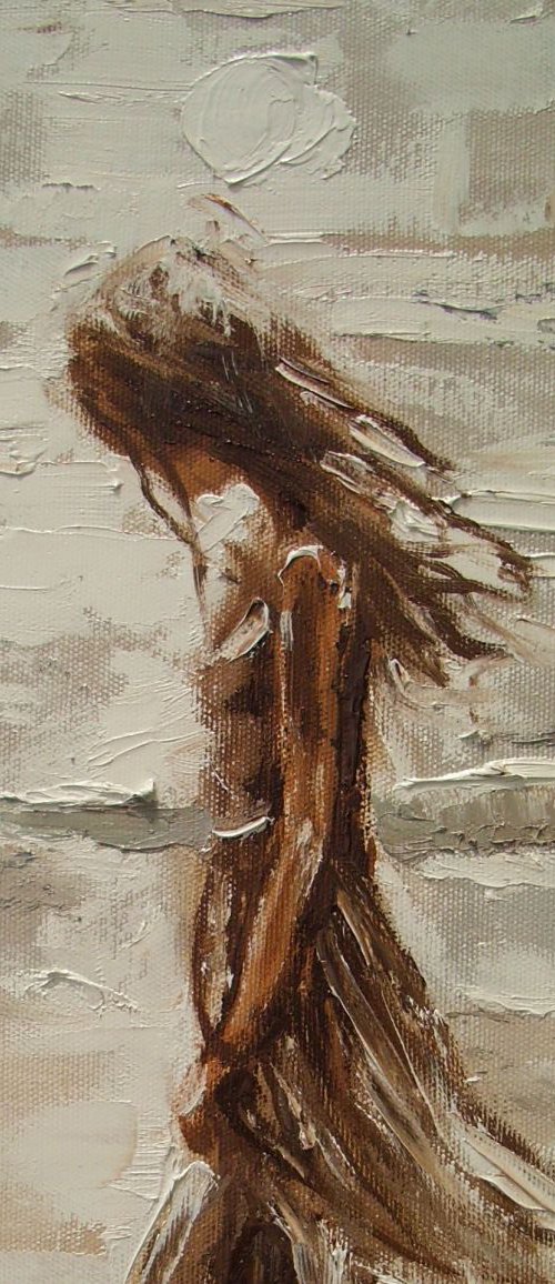 " WALKING ALONE ... " SEA original painting palette knife GIFT MODERN URBAN ART OFFICE ART DECOR HOME DECOR GIFT IDEA by Monika Luniak